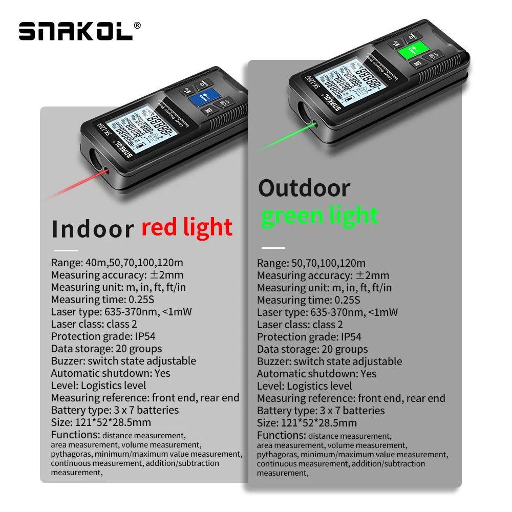 Snakol Laser Distance Meter 40m 50m 70m 100m 120m Rangefinder Digital Range Finder Trena Roulette Ruler Distance Measuring Tape