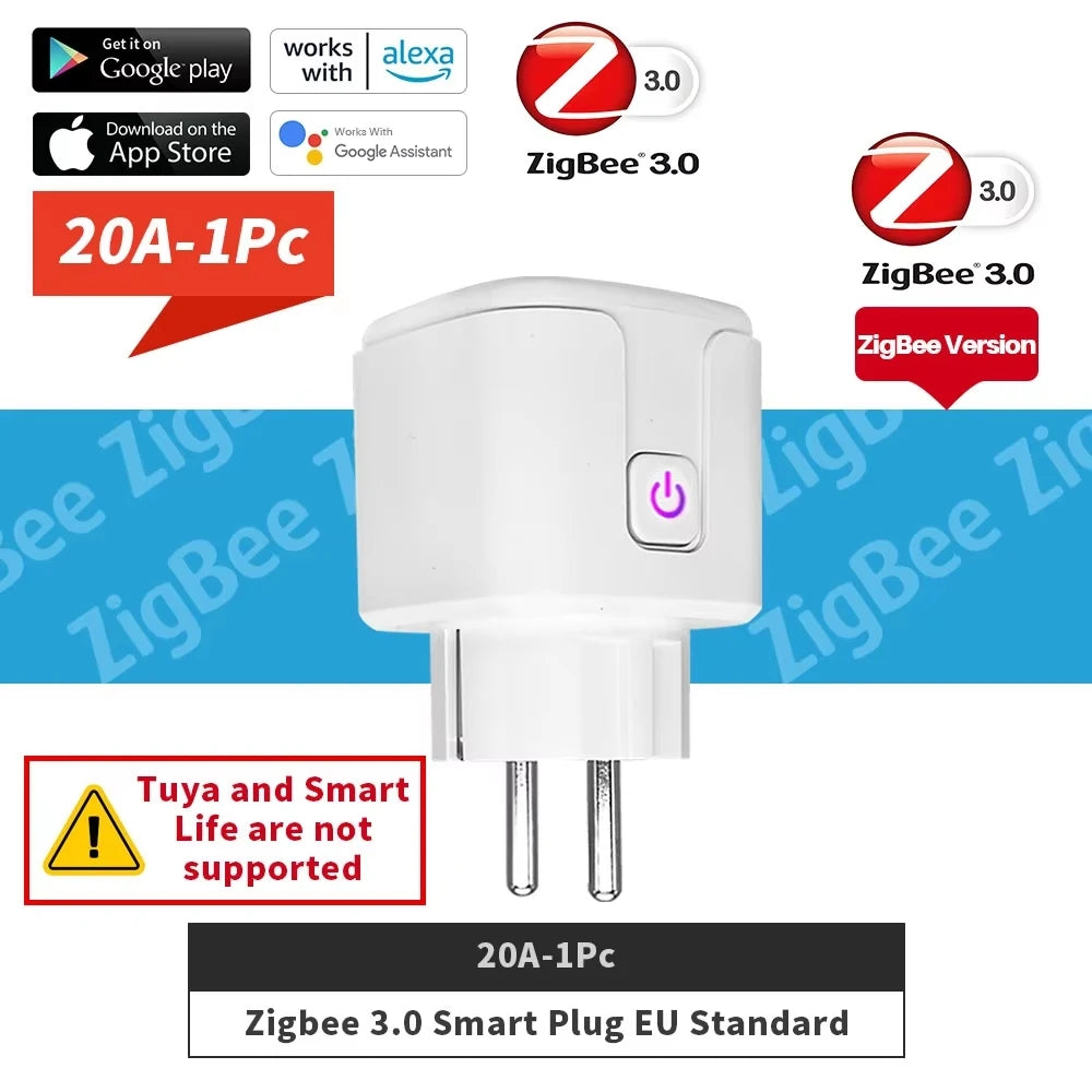 ZigBee Tuya Smart WiFi Plug Socket EU Outlet 16A/20A Power Monitor Timer Voice Control Alexa Google Home Smart Life Yandex Alice