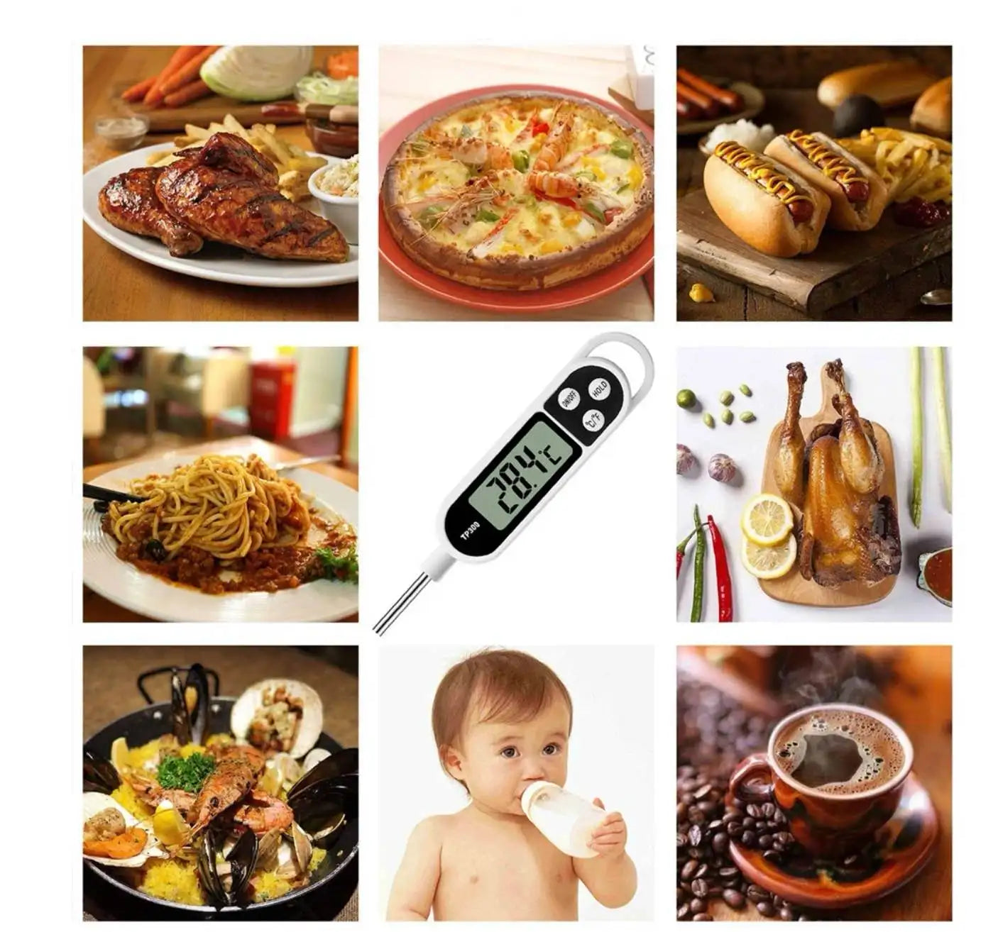 1PCS Food Thermometer TP300 Digital Kitchen Thermometer For Meat Cooking Food Probe BBQ Electronic Oven Kitchen Tools Portable