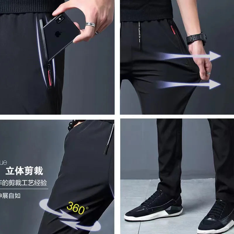 Men's Casual Pants Straight Slim Fit Elastic Waist Jogger Korean Classic Blue Black Gray Male Brand Trousers Plus Size