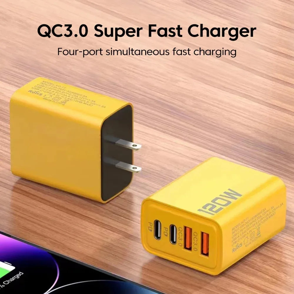 120W Fast Charger Type C Quick Charge 3.0 USB Charger Adapter For iPhone Samsung Xiaomi PD USB Charger Fast Charging Plug