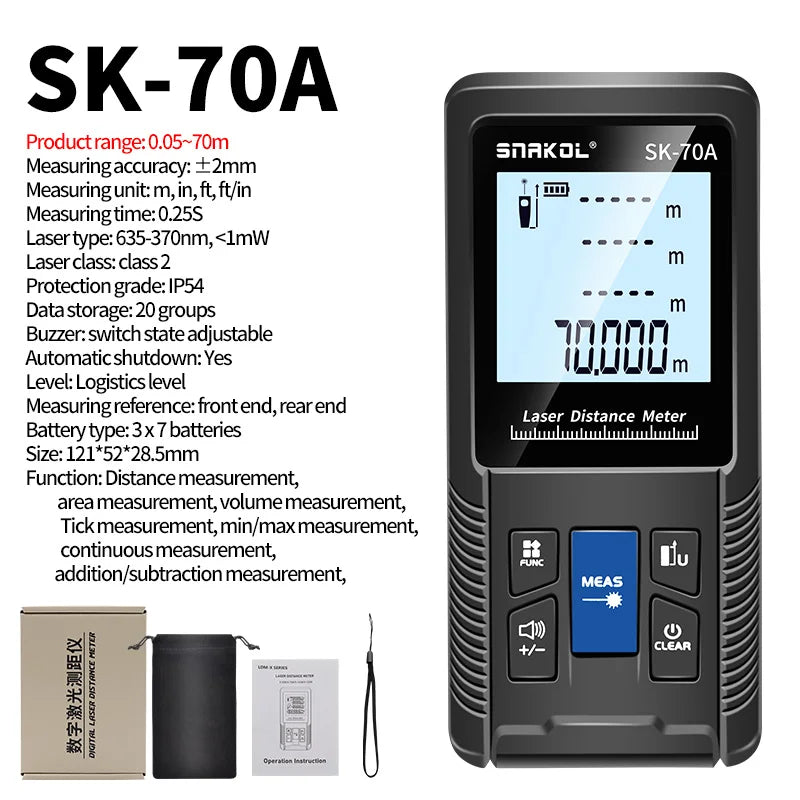 Snakol Laser Distance Meter 40m 50m 70m 100m 120m Rangefinder Digital Range Finder Trena Roulette Ruler Distance Measuring Tape