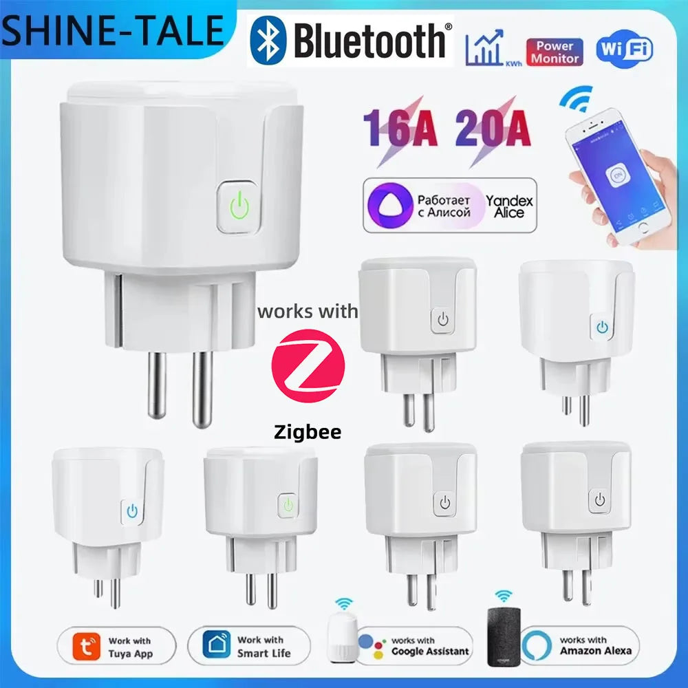 ZigBee Tuya Smart WiFi Plug Socket EU Outlet 16A/20A Power Monitor Timer Voice Control Alexa Google Home Smart Life Yandex Alice