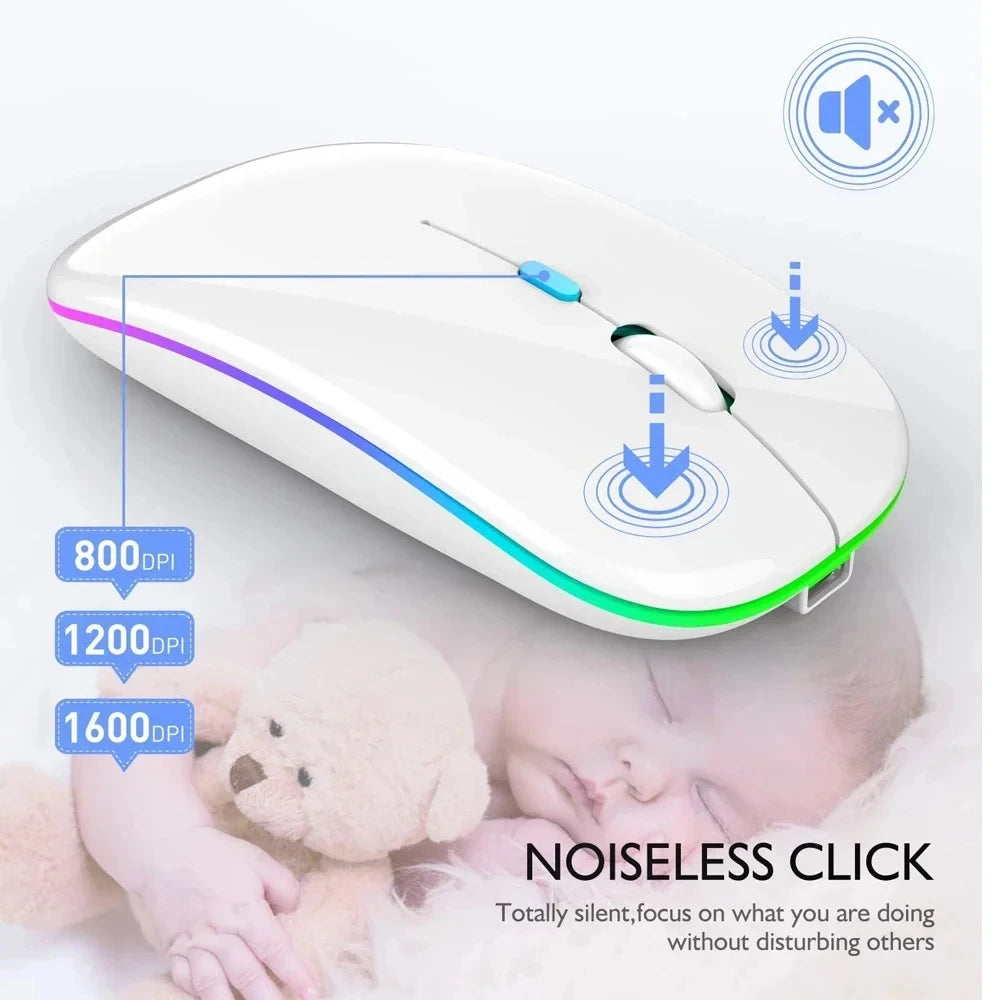 Wireless Mouse Rechargeable Silent LED Backlit Mice PC Laptop Computer Mous 2.4Ghz Receiver Bluetooth Dual Mode Optical Mice