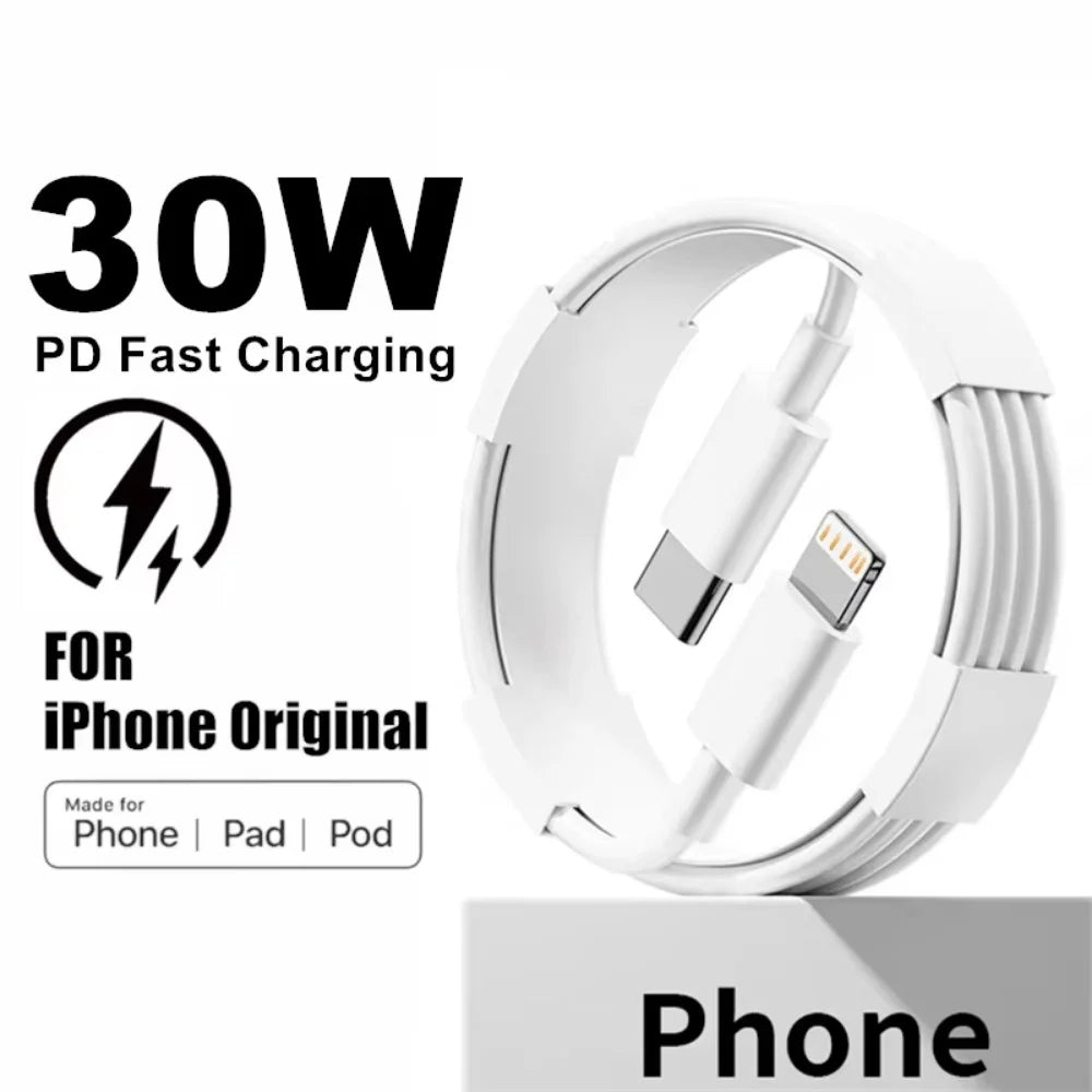 30W PD Fast Charging Cable for iPhone 17 16 15 14 13 12 mini 11 Pro XS Max XR X 8 7 Plus SE Cable 1m 1.5m 2m 3m