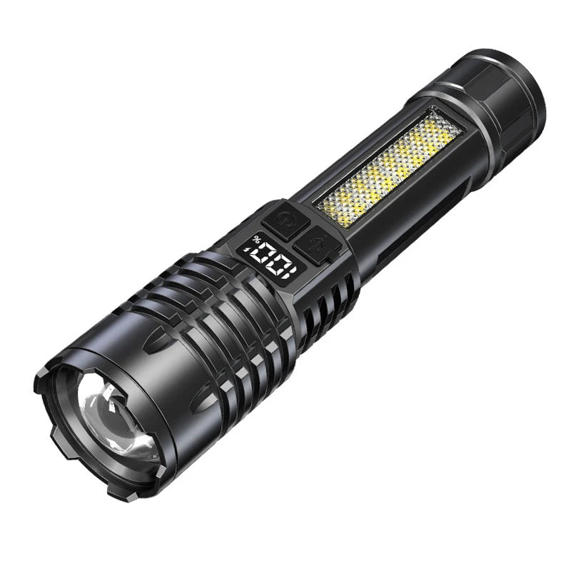 High-power Led Flashlight USB Rechargeable Torch with Display Zoomable Light with Battery Camping Hiking Lantern Emergency Lamp