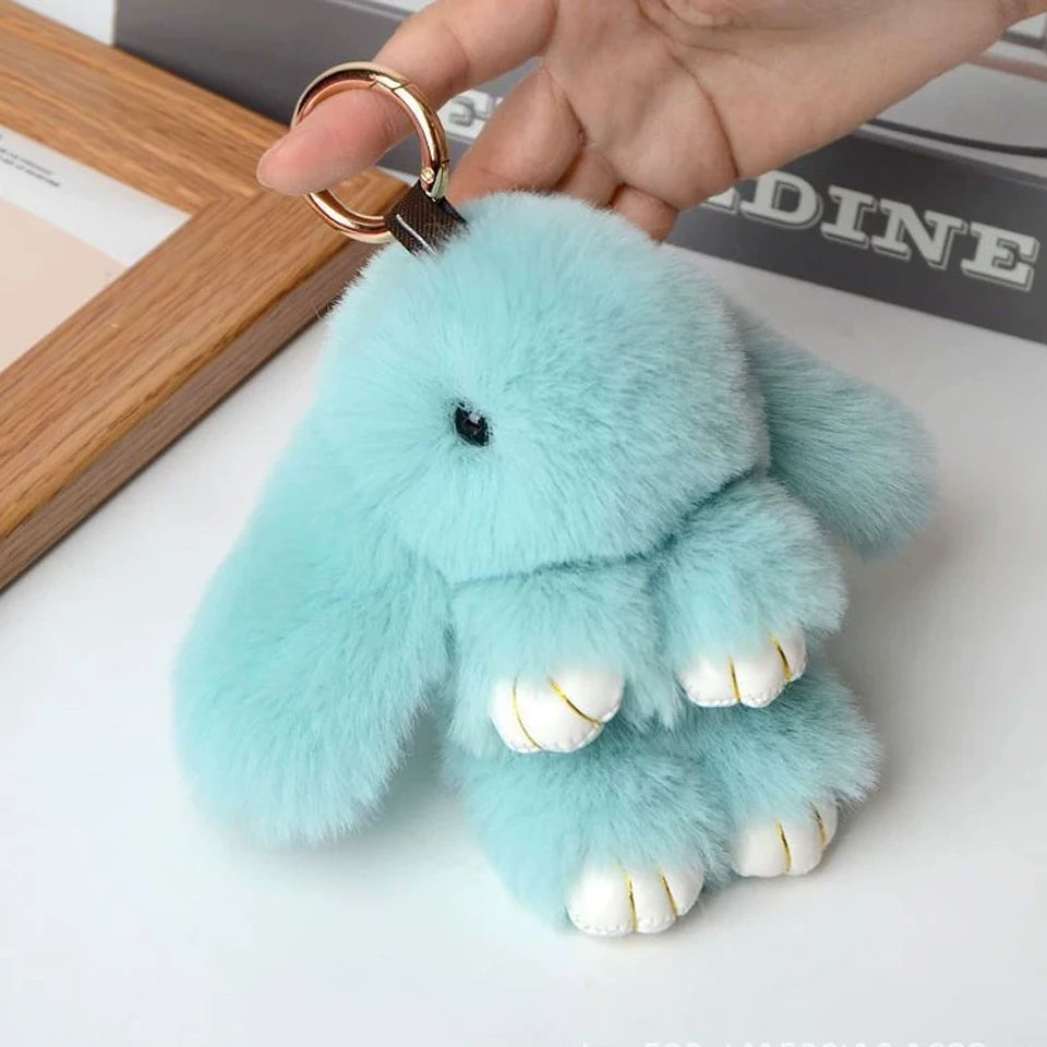 ZAKOL 15cm Fluffy Rabbit Fur Pompon Bunny Keychain Soft Cute Rabbit Toy Key Chain Bag Decoration Accessories Gift for Girls