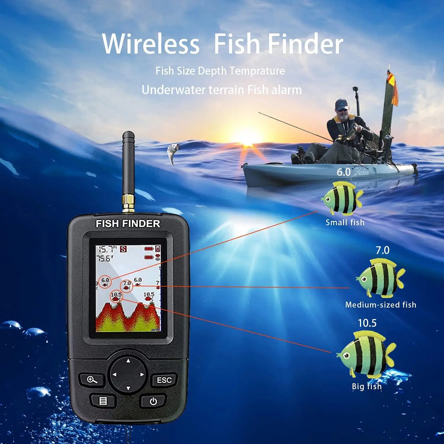 Wireless Sonar Fishing Alert Fish Finder Underwater Echo Sounder Fish