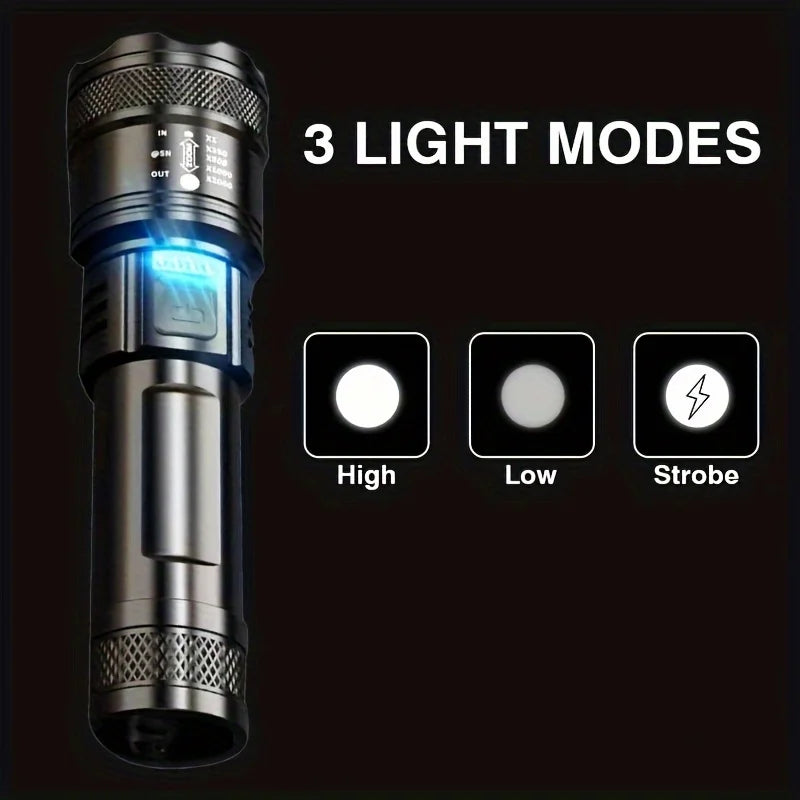 Powerful LED Flashlight Battery Display USB Rechargeable Light Telescopic Zoom Torch Lamp Outdoor Camping Fishing Lantern