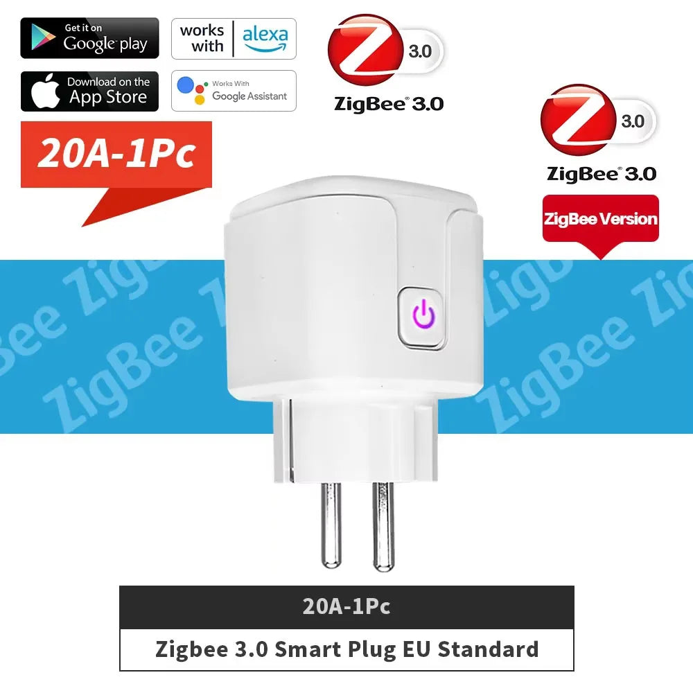 ZigBee Tuya Smart WiFi Plug Socket EU Outlet 16A/20A Power Monitor Timer Voice Control Alexa Google Home Smart Life Yandex Alice