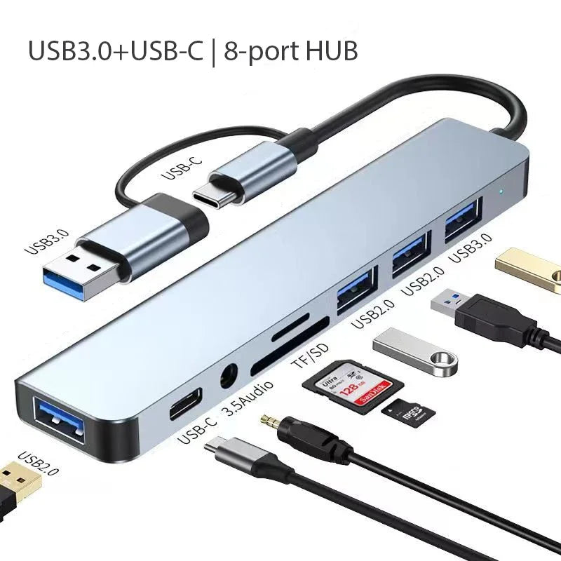 8 in 1 USB C Expander Hub Type-C Splitter Multiport Adapter Dock for Xiaomi Phone Tablet USB 3.0 with 4K DisplayPort