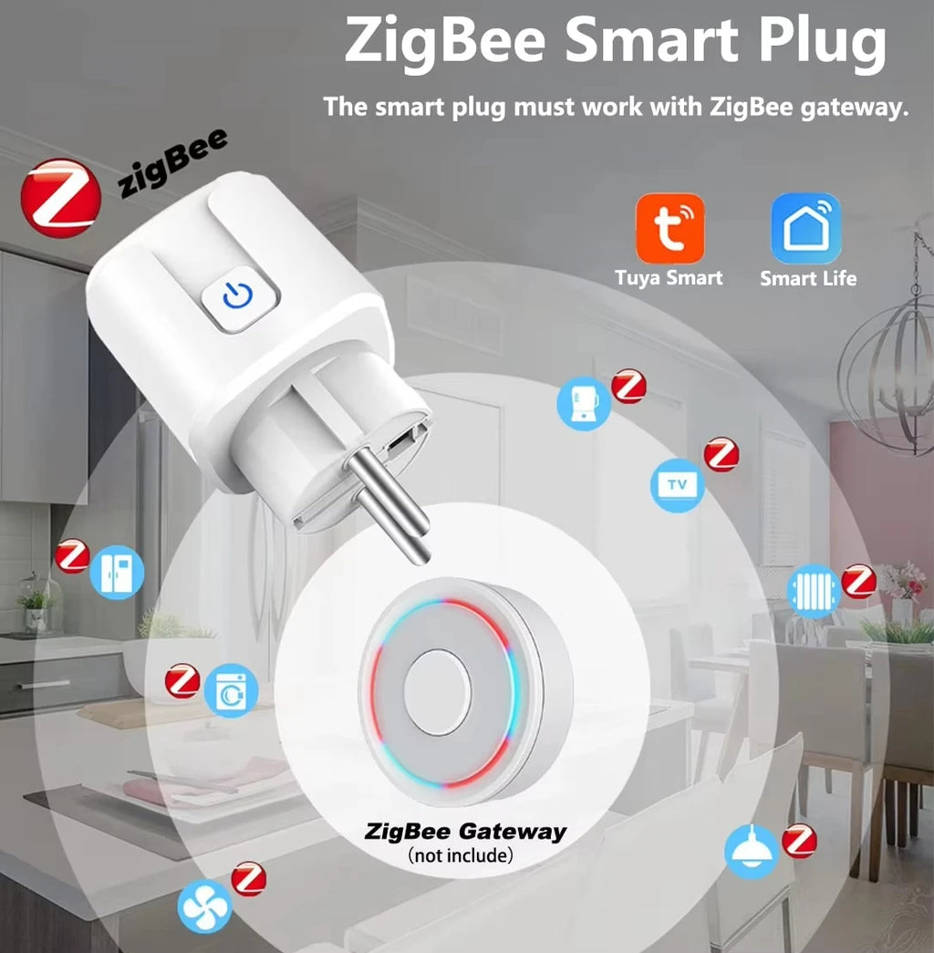 ZigBee Tuya Smart WiFi Plug Socket EU Outlet 16A/20A Power Monitor Timer Voice Control Alexa Google Home Smart Life Yandex Alice