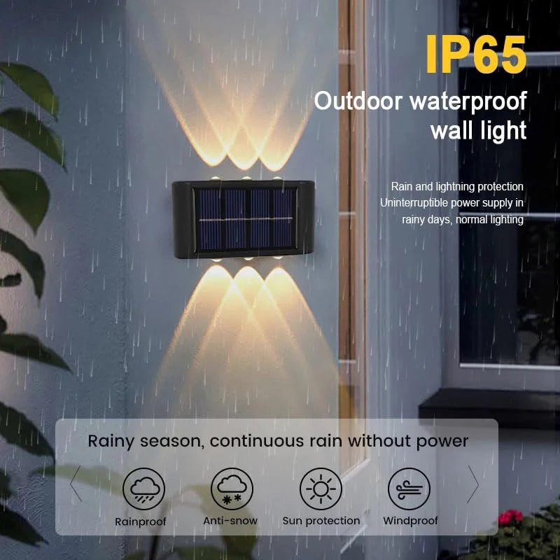Solar Powered Garden Wall Light Outdoor Waterproof 6LED Beads up down Lamp for Street Terrace Fence Courtyard Wall Decoration