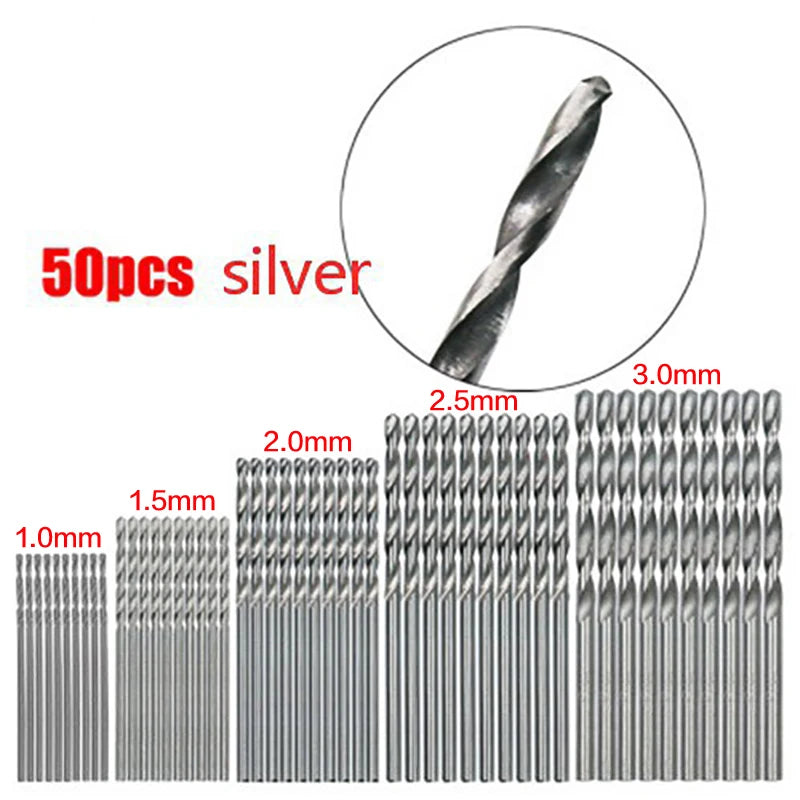 100/50Pcs Titanium Coated Drill Bits HSS High Speed Steel Set Tool Quality Power Tools 1/1.5/2/2.5/3mm