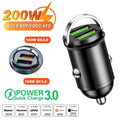 100W/200W QC3.0 PD Mini Car Charger 12-24V Lighter Fast Charging Car USB Type C Charger for Xiaomi Samsung Huawei iPhone Power