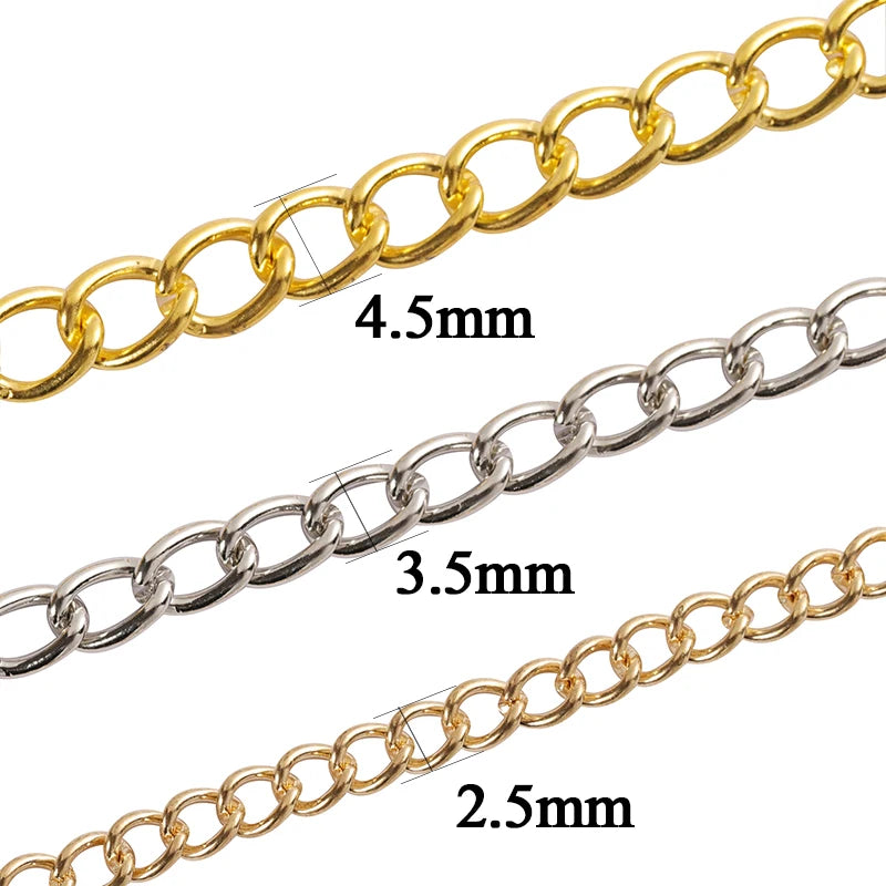 2 Meter Flat 2.5/3.5/4.5mm Extension Thin Chain Metal Chain DIY Necklace Body Chain Jewelry Making Chain Accessories