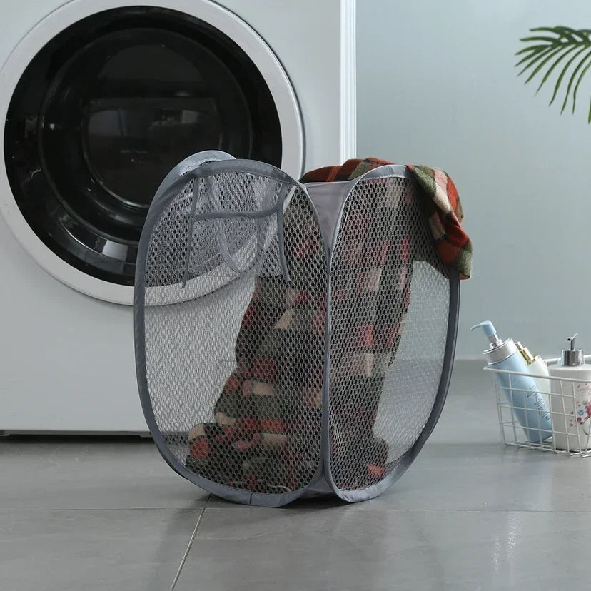 Folding Dirty Laundry Sorting Basket Washing Frame Bathroom Cloth Mesh Storage Bag Frame Bucket Laundry Organizers Storage Pouch