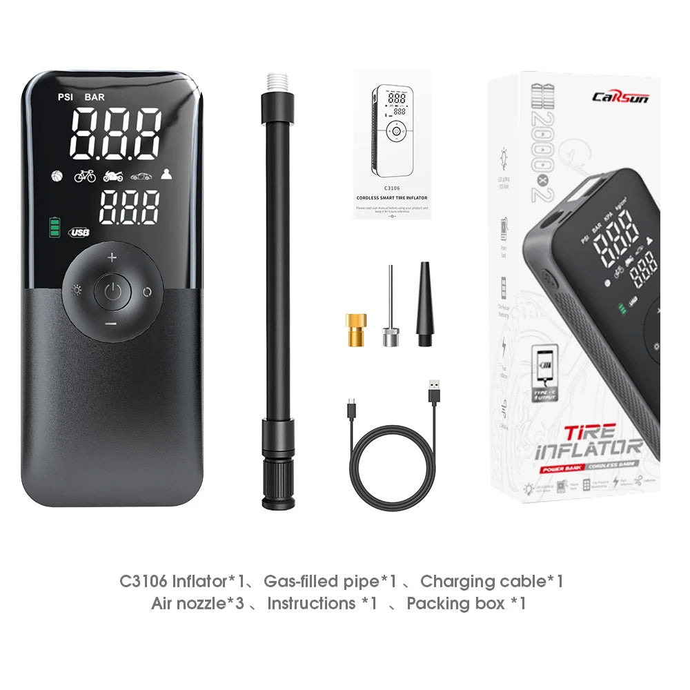 CARSUN Rechargeable Tire Inflator Digital Cordless Car Tyre Inflator For Motocycle Bicycle Balls Portable Compressor Air Pump