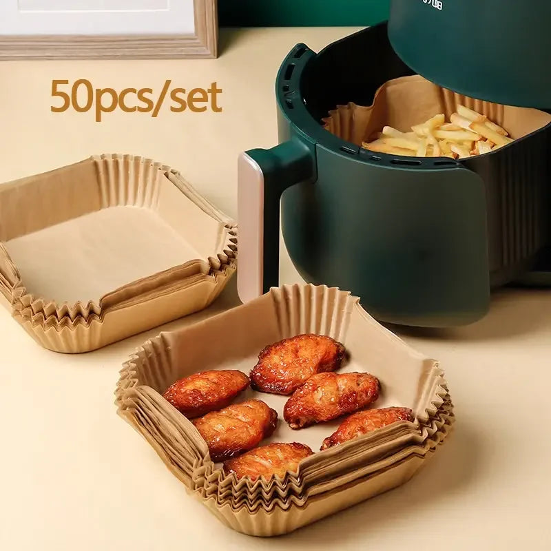 50pcs/set Disposable Air Fryer Paper Liner Oil-proof Water-proof Airfryer Disposable Cooking Paper Trays Baking Paper