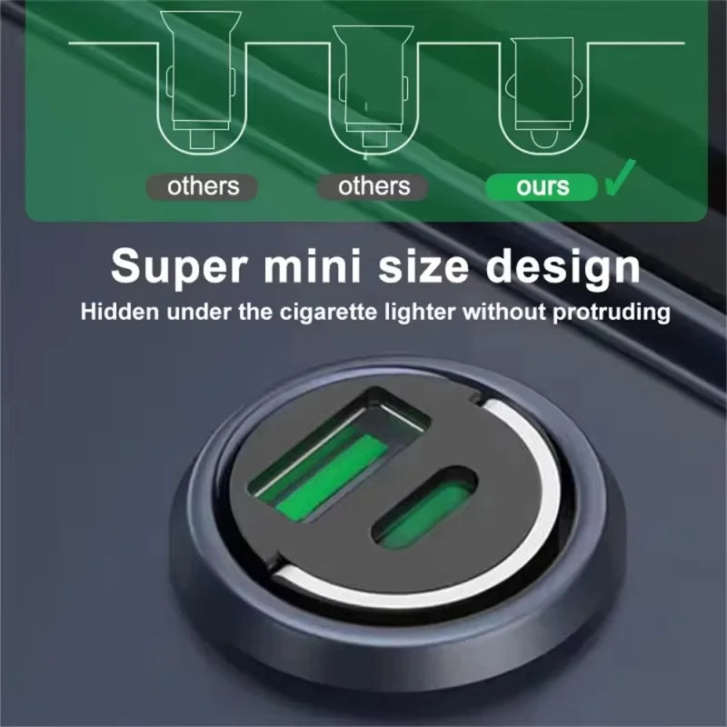 2025 Mini 100W PD QC Pull Ring Fast Charging Car Charger USB C Car Phone Charger Adapter For iPhone Xiaomi Samsung Huawei