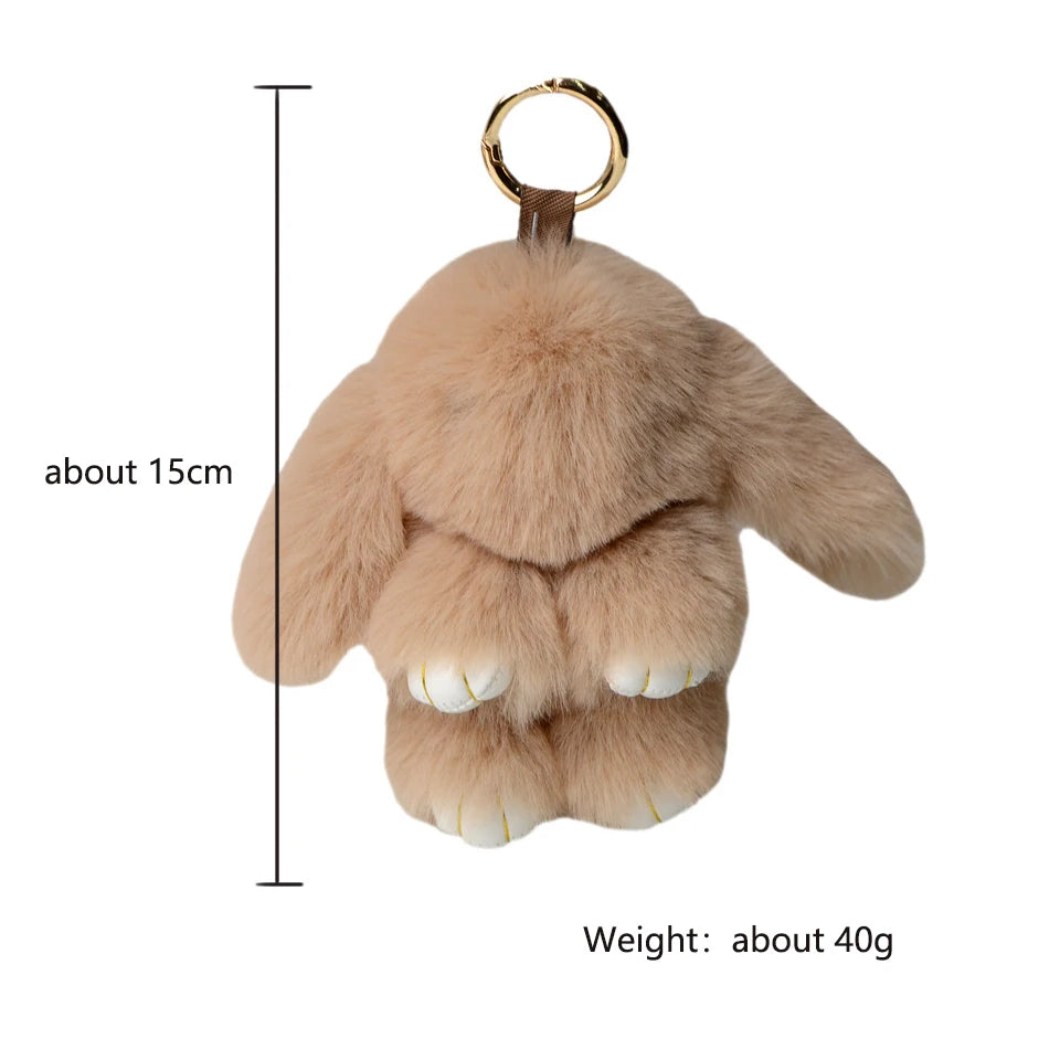 ZAKOL 15cm Fluffy Rabbit Fur Pompon Bunny Keychain Soft Cute Rabbit Toy Key Chain Bag Decoration Accessories Gift for Girls