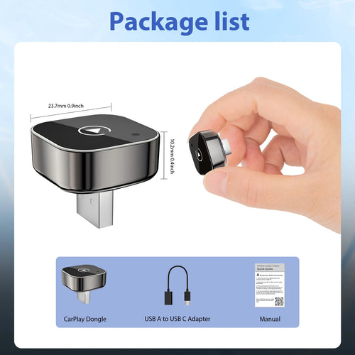 2026 Pionray 2 in 1 Wireless CarPlay Adapter&Android Auto Wireless Adapter, 5Ghz WiFi Type-C/USB Plug Play CarPlay Wireless