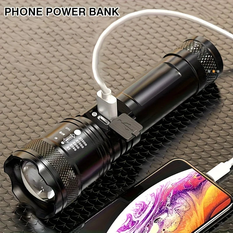 Powerful LED Flashlight Battery Display USB Rechargeable Light Telescopic Zoom Torch Lamp Outdoor Camping Fishing Lantern