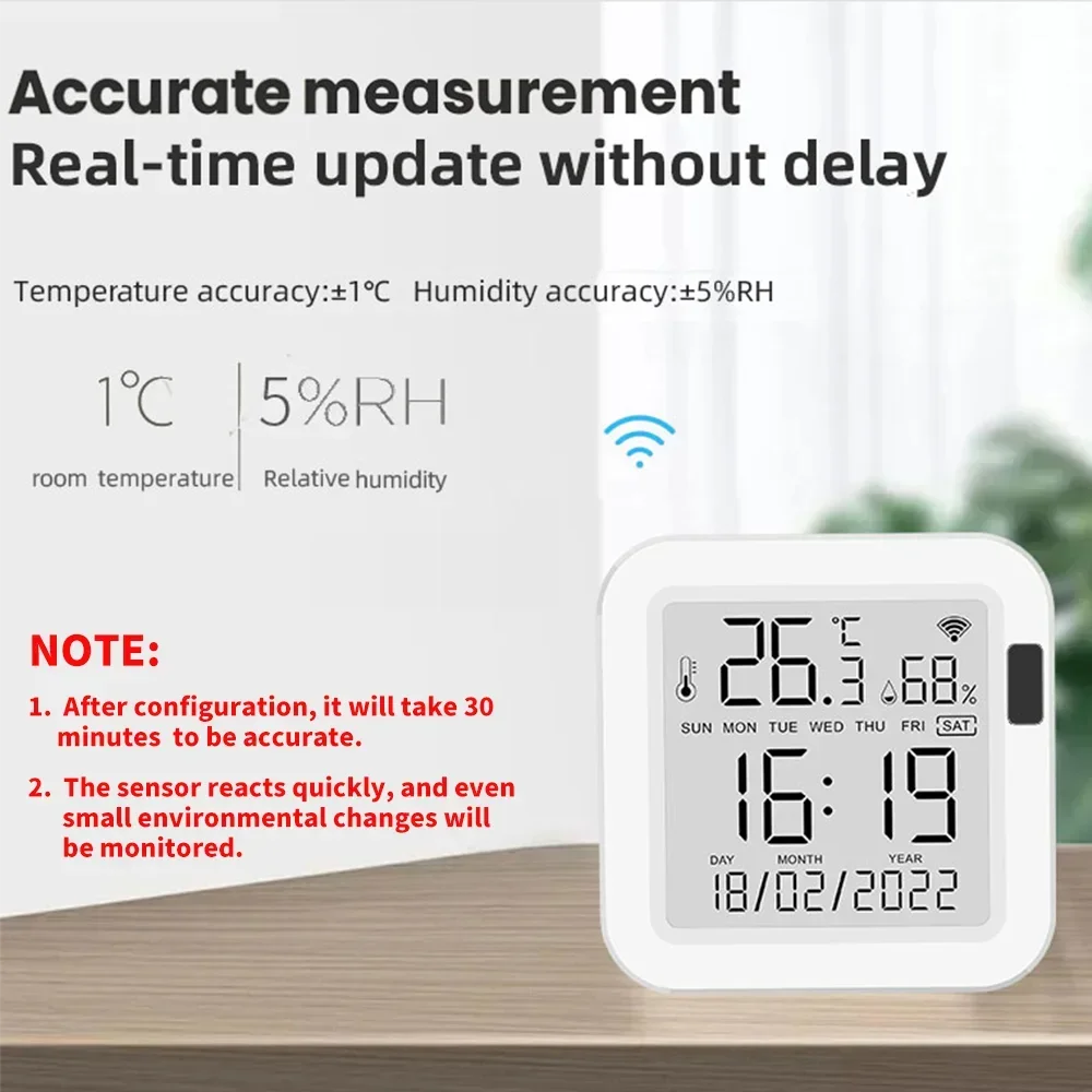 Tuya WiFi Temperature Humidity Sensor With Backlight for Smart Home APP Remote ControlWork with SmartLife Yandex Alexa