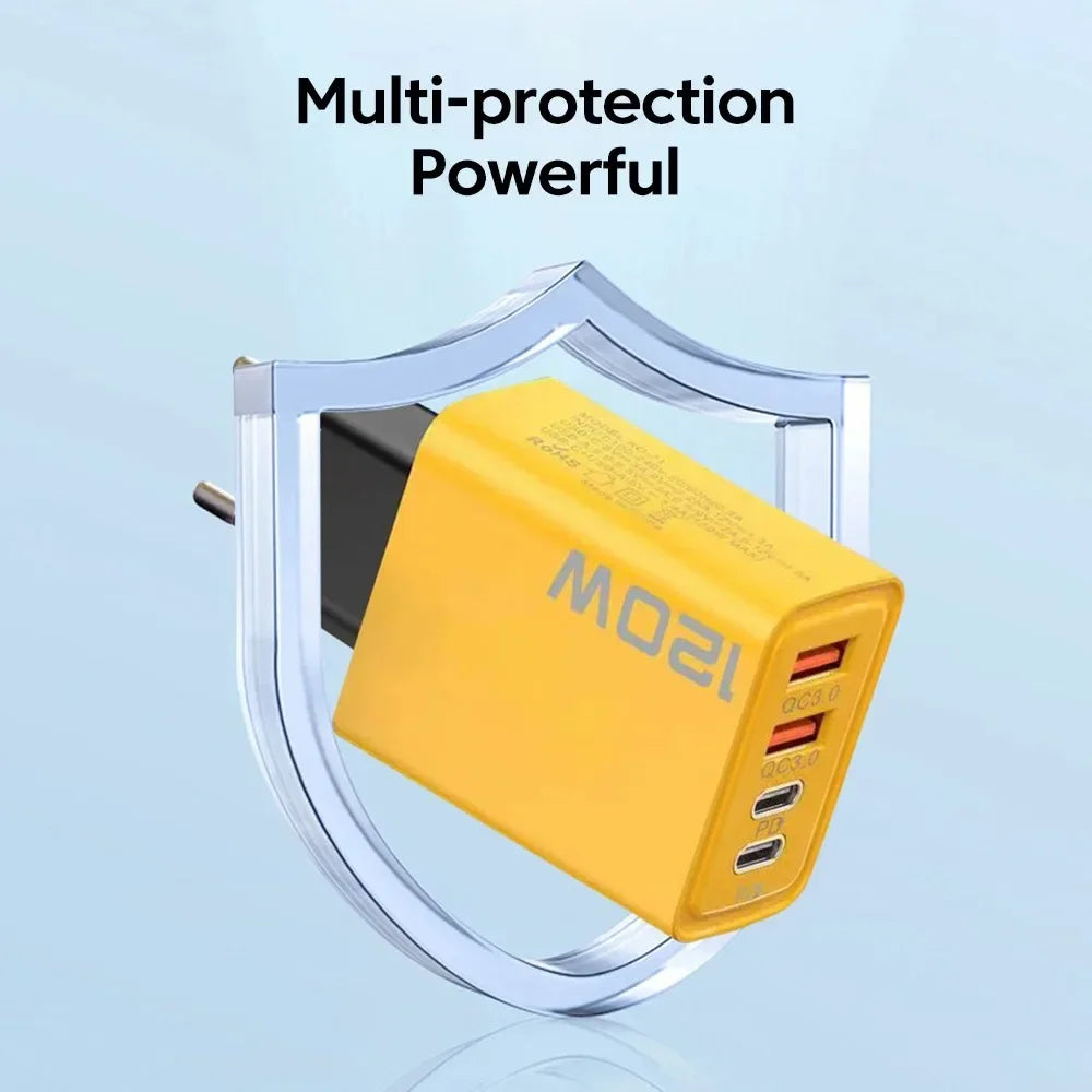 Total 120W 4-Port USB  Type C Fast  Wall Adapter for  Quick Charge Mobile Phone