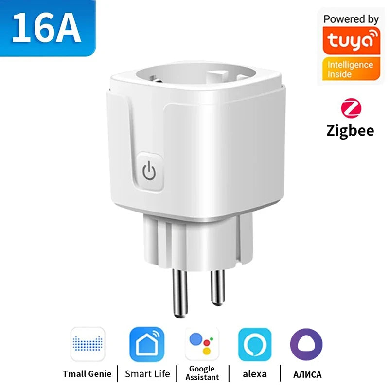 TNCE Tuya EU Plug Zigbee3.0 or WIFI 16/20A, Smart Socket With Power Monitor Timing, Voice Control Work with Alexa Alice