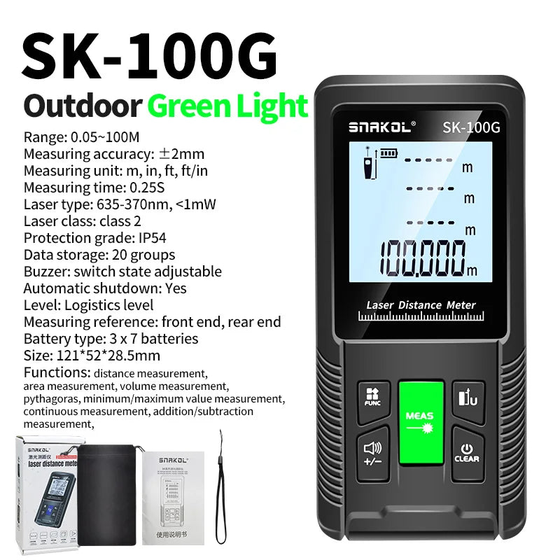 Snakol Laser Distance Meter 40m 50m 70m 100m 120m Rangefinder Digital Range Finder Trena Roulette Ruler Distance Measuring Tape