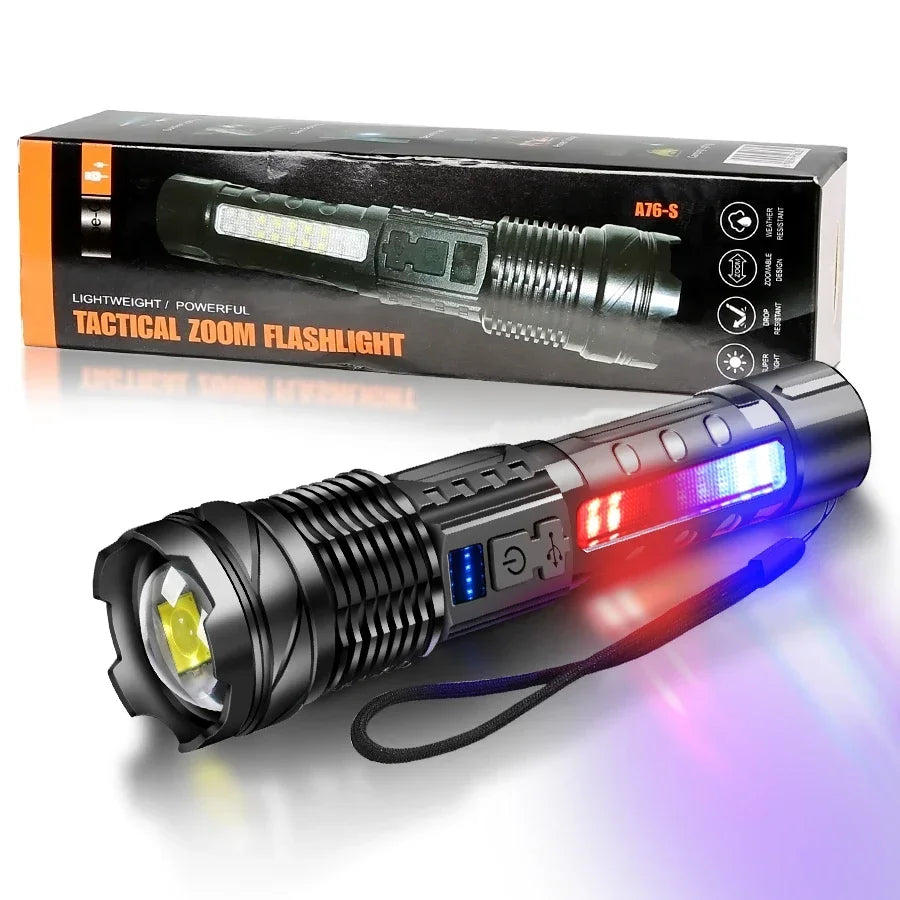 High-power Led Flashlight USB Rechargeable Torch with Display Zoomable Light with Battery Camping Hiking Lantern Emergency Lamp